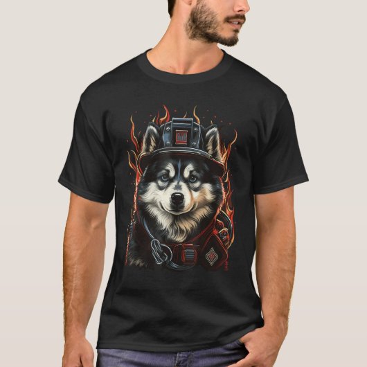 T-shirt Alaskan Malamute Fireman on Firefighter Alaskan Ma (Devant)