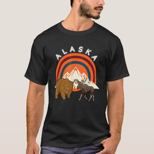 T-shirt Alaskan Moose Bear Glacier Mountains Wildlife Retr (Devant)