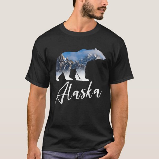 T-shirt Alaskan Mountains Bear Grizzly Alaska State Souven (Devant)