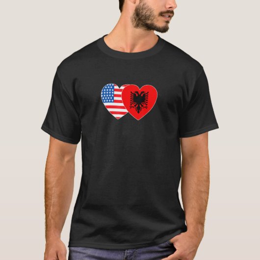 T-shirt Albanie et États-Unis Drapeau double coeur pour Al (Devant)