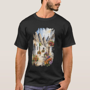 T-shirt Alberobello Pouilles Peinture Aquarelle Vintage Ar