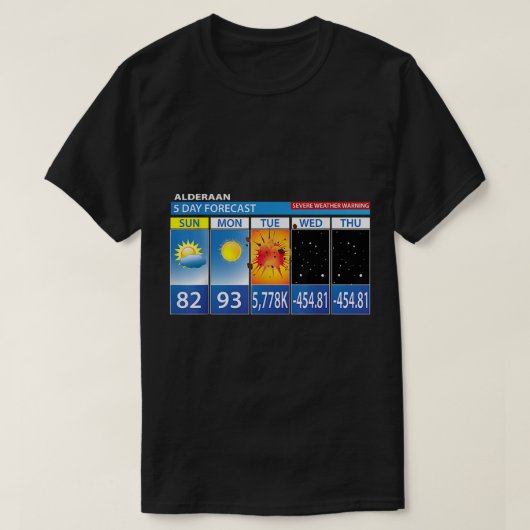 T-shirt Alderaan Prévision de 5 jours Météo amusante Prévi (Design devant)