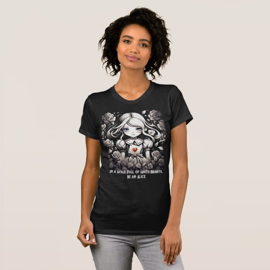 T-shirt Alice au pays des merveilles Noir et blanc (Devant entier)