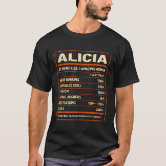T-shirt Alicia Nutrition Facts Nom personnalisé Quirky