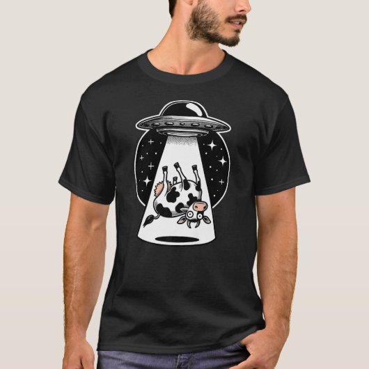 T-shirt Alien Abduction Flying Saucer Abducted Cow Space H (Devant)