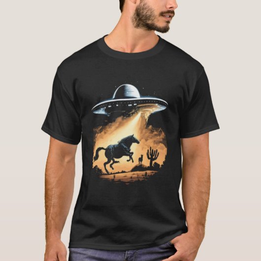 T-shirt Alien Abduction Horse UFO Spaceship Extraterrestri (Devant)