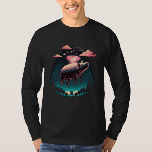 T-shirt Alien Abduction Pig UFO Spaceship Extraterrestrial (Devant)