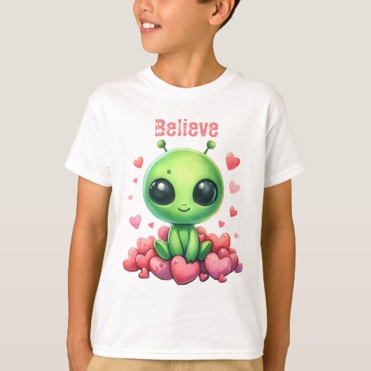 T-shirt alien assis sur le coeur Amour UFO Croire scifi to (Devant)