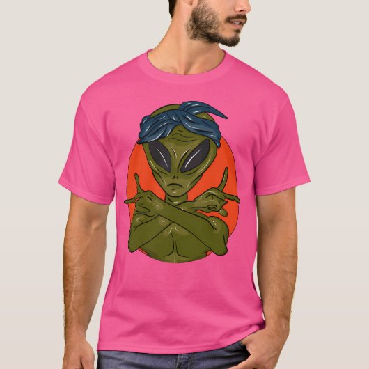 T-shirt Alien Avec Foulard Sur Arrière - plan Orange (Devant)