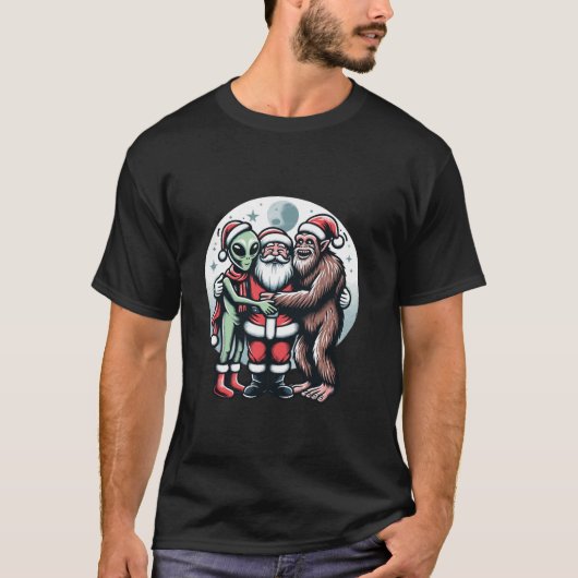T-shirt Alien Bigfoot et Père Noël Retro Funny Christma (Devant)