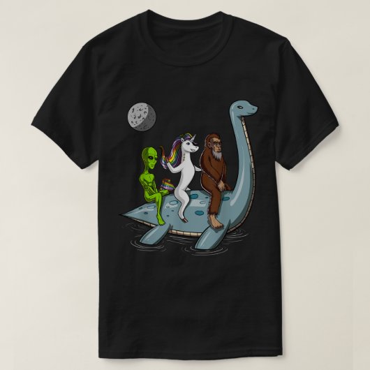 T-shirt Alien Bigfoot Unicorn Nessie Adventure (Design devant)