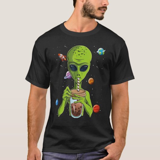 T-shirt Alien Boire Bubble Tea Booba Ufo Extraterresti (Devant)