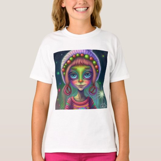T-shirt Alien, Cadeau de fille hippie . (Devant)