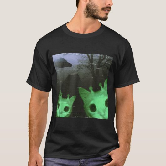 T-shirt Alien Cats Ufo Funny Creepy Cat Meme For Men Women (Devant)