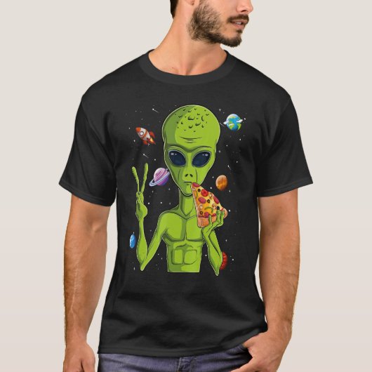 T-shirt Alien Chef Manger Pizza Ufo Hommes extra-terrestre (Devant)