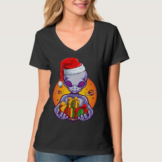 T-shirt Alien Christmas for Kids Boys Men Santa Hat (Devant)