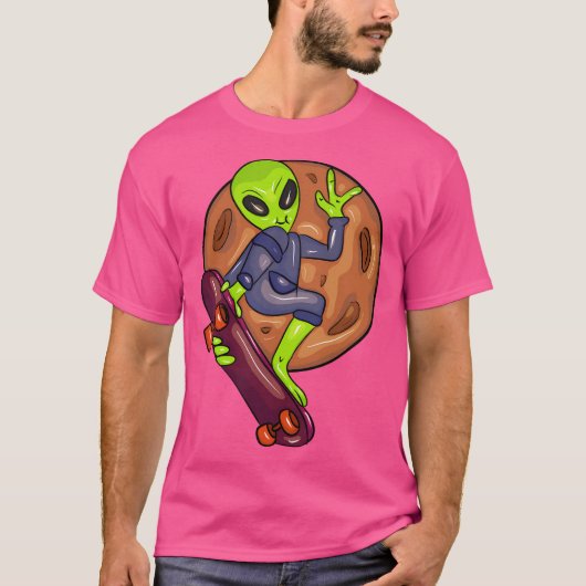 T-shirt Alien cool Avec Skateboard (Devant)