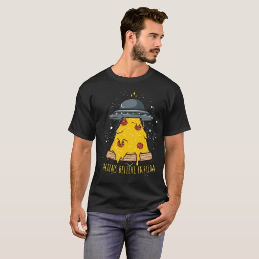 T-shirt Alien Croire à la pizza (Devant entier)