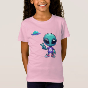 T-Shirt Alien de paix mignon et vaisseau spatial