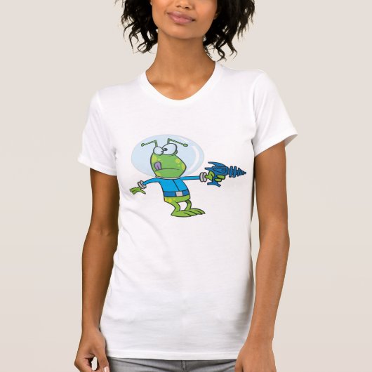 T-shirt Alien drôle avec Ray Gun Sci-Fi Space Invader (Devant)