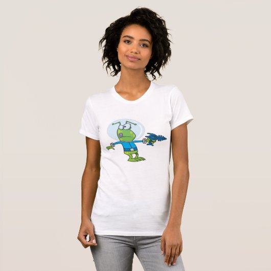 T-shirt Alien drôle avec Ray Gun Sci-Fi Space Invader (Devant entier)