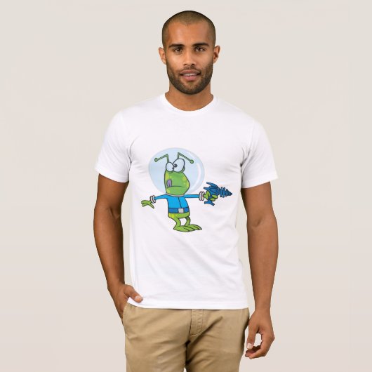 T-shirt Alien drôle avec Ray Gun Sci-Fi Space Invader (Devant entier)