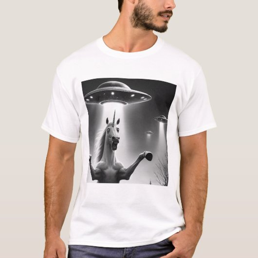 T-shirt Alien drôle Unicorn OVNI Unicorne Selfie avec OVNI (Devant)