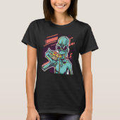 T-shirt Alien Eating Pizza Modern UFO Martian (Devant)