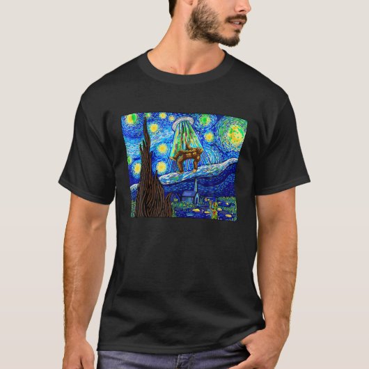 T-shirt Alien enlèvement Bigfoot UFO Starry Night Van Gogh (Devant)