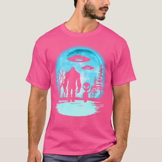 T-shirt Alien Et Bigfoot Lune Drôle (Devant)