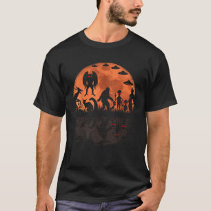 T-shirt Alien Et Bigfoot Moon Mothman Cryptozoology Drôle