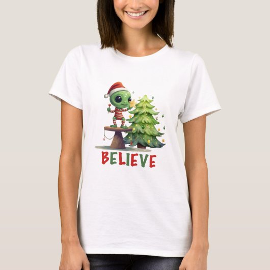 T-shirt Alien et sapin de Noël (Devant)
