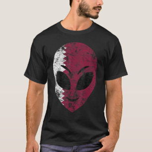 T-shirt Alien Face V intage Retro Qatar Drapeau