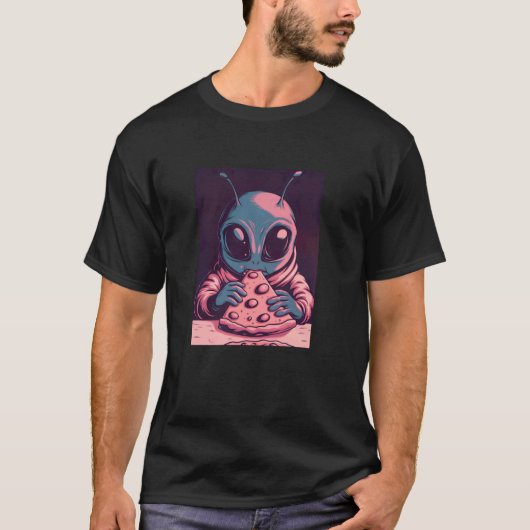 T-shirt Alien Gris Bébé Mangeant Une Tranche De Pizza Extr (Devant)