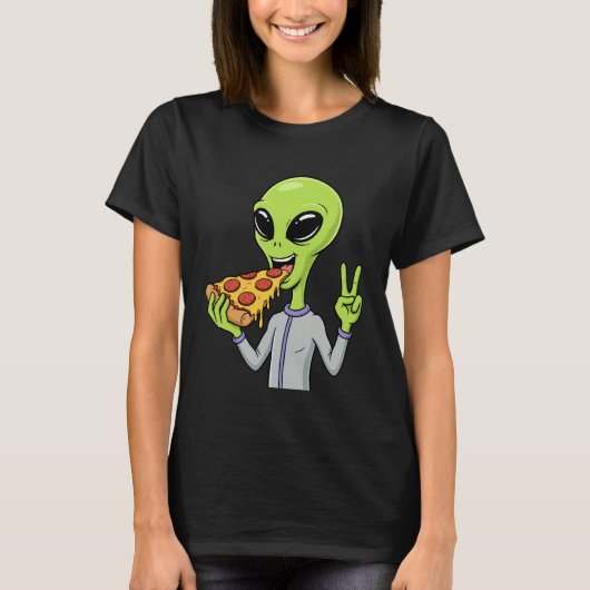 T-shirt Alien Head Eating Pizza UFO Extraterrestrial Snack (Devant)