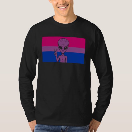 T-shirt Alien Head UFO Peace Sign Gaylien Bisexual Pride F (Devant)