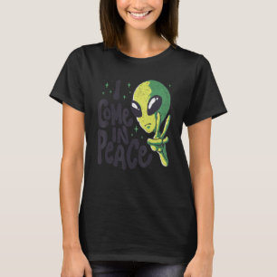 T-shirt Alien Je Viens En Paix UFO Space Galaxy Funny Rave