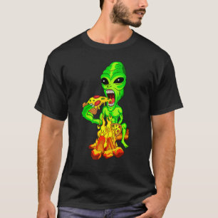 T-shirt Alien Manger Pizza UFO Extraterrestrial