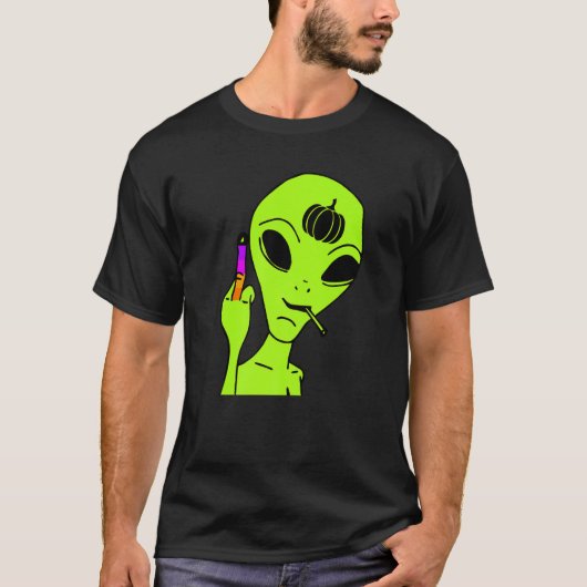 T-shirt Alien Middle Finger Lazy Halloween Costume Ufo Pu (Devant)