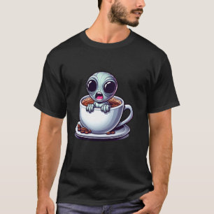 T-shirt Alien Mignon dans une Tasse de Café Dessin Animé D