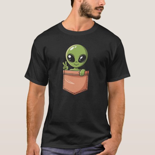T-shirt Alien mignon en poche - Graphique spatial amusant (Devant)
