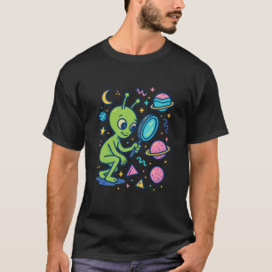 T-shirt Alien Mignon Explorant les Planètes Vecteur Espa