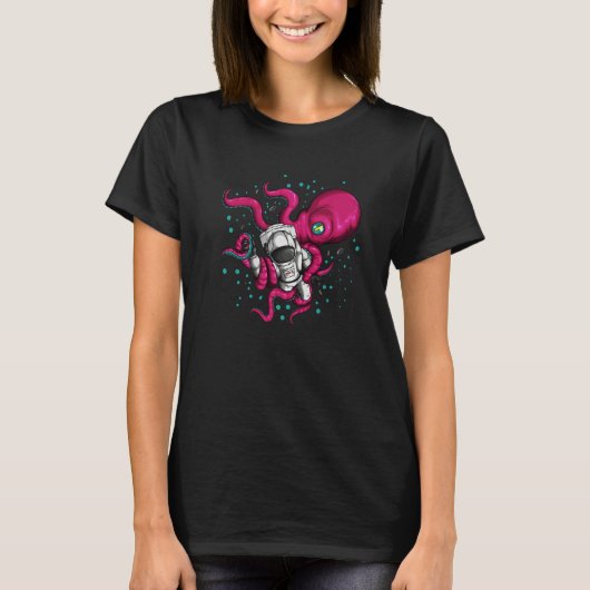 T-shirt Alien Octopus Holds Astronaut Cosmonaut Space Fish (Devant)
