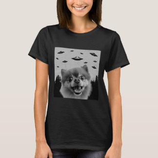 T-shirt Alien OVNI Drôle Poméranie Amoureux des chiens Hom