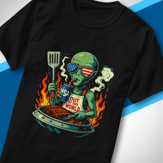 T-shirt Alien Patriotique Drôle Grillant au Barbecue Améri