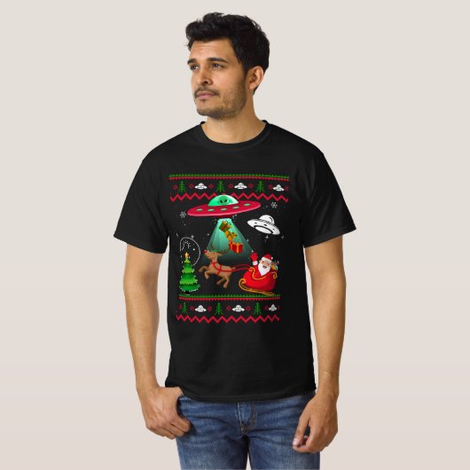 T-shirt Alien Père Noël UFO enlèvement laide pull de Noël (Devant entier)
