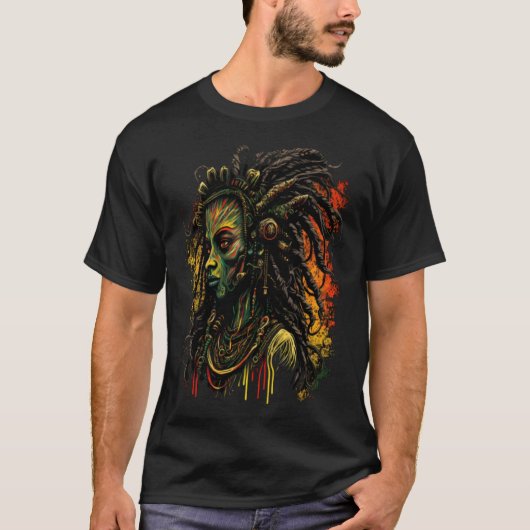 T-shirt Alien Rasta Rastafarian Rastafari UFO Extraterrest (Devant)