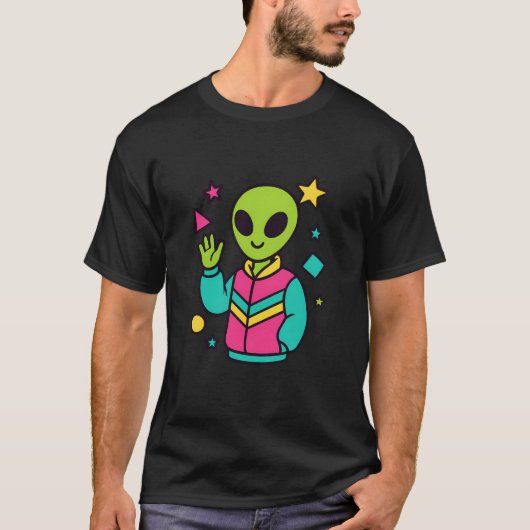 T-shirt Alien Rétro en Veste Néon | Art Vectoriel Sci-Fi 8 (Devant)