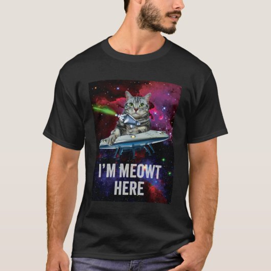 T-shirt Alien Space Cat I m Meowt Here UFO (Devant)