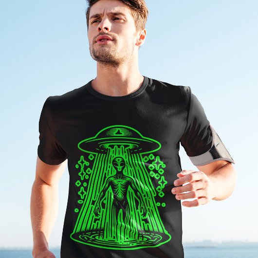 T-shirt Alien Spacecraft Green UFO Cool Graphique